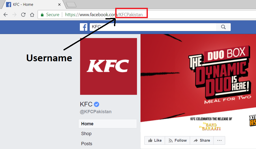 facebook social media username