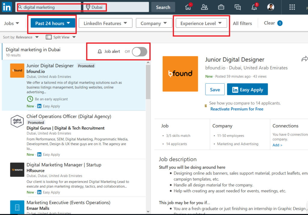 dubai linkedin job alerts