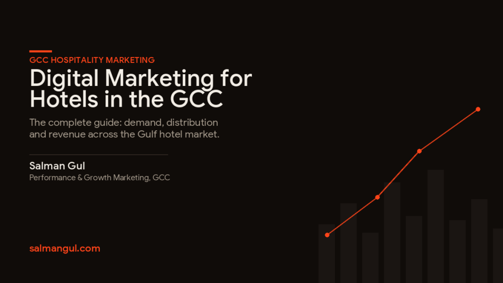 Digital marketing for hotels in the GCC, hub page cover graphic